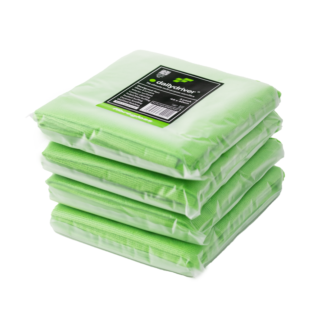 Fibregloss Green Dailydriver Multi-Purpose Microfibre Towels | 12 Pack All Purpose Microfibre Cloths 430GSM
