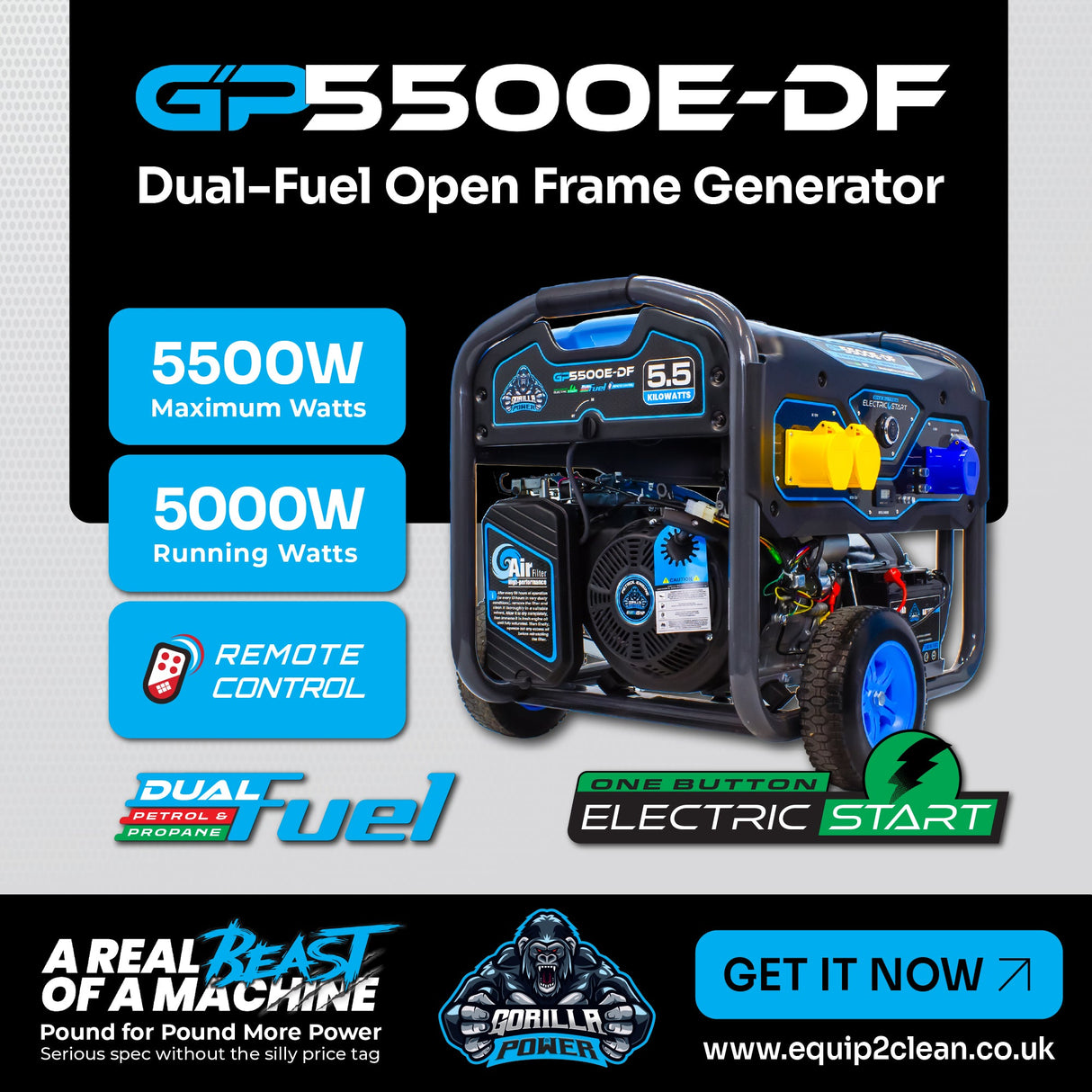 Gorilla Power 5500W Dual-Fuel Generator with Electric Start GP5500E-DF