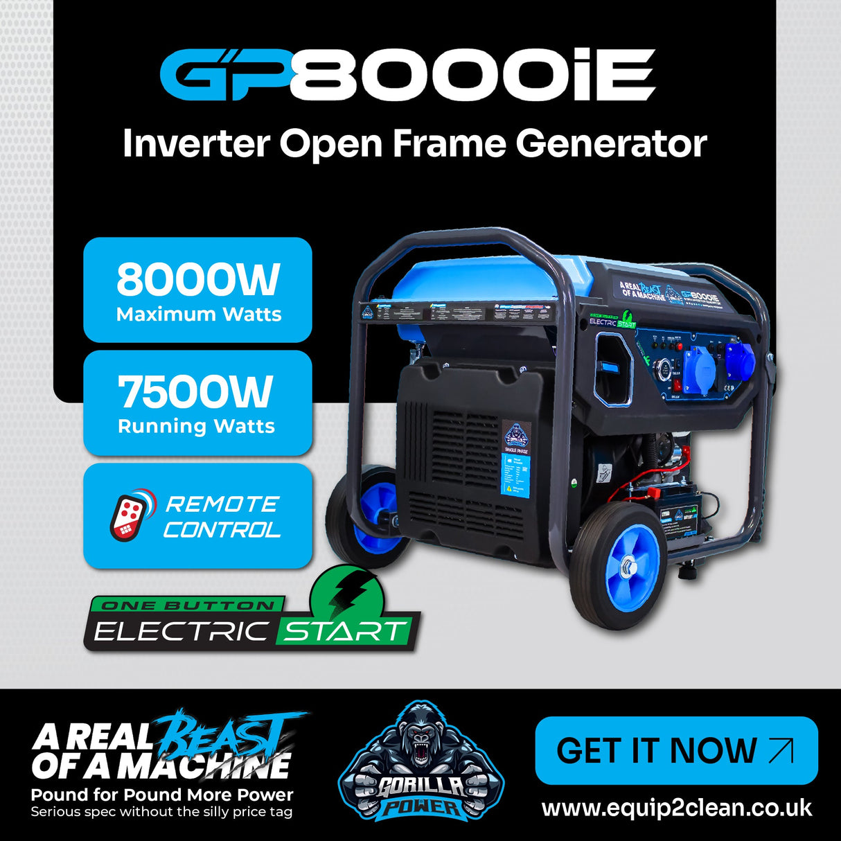 Gorilla Power 8000W Inverter Open Frame Generator with Electric Start
