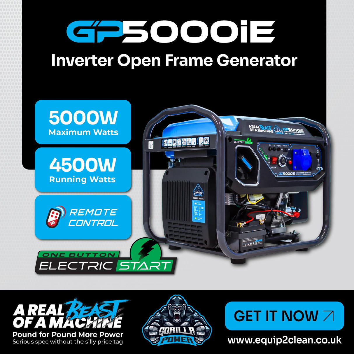Gorilla Power 5000W Inverter Open Frame Generator with Electric Start