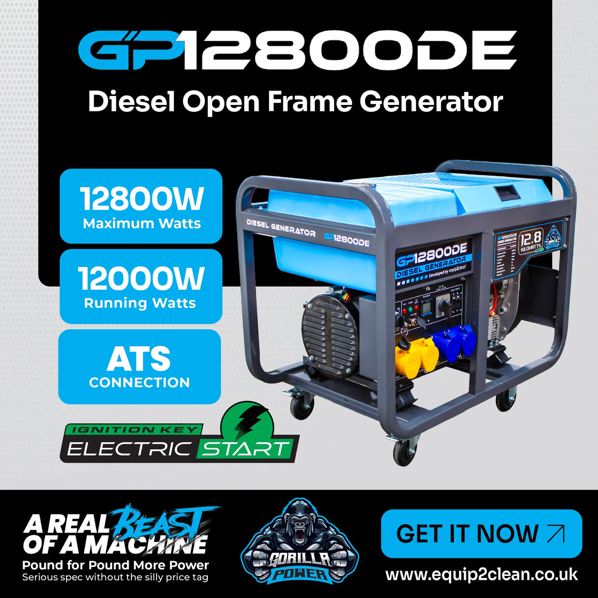 Gorilla Power 12800W Diesel Generator with Key Start - GP12800DE