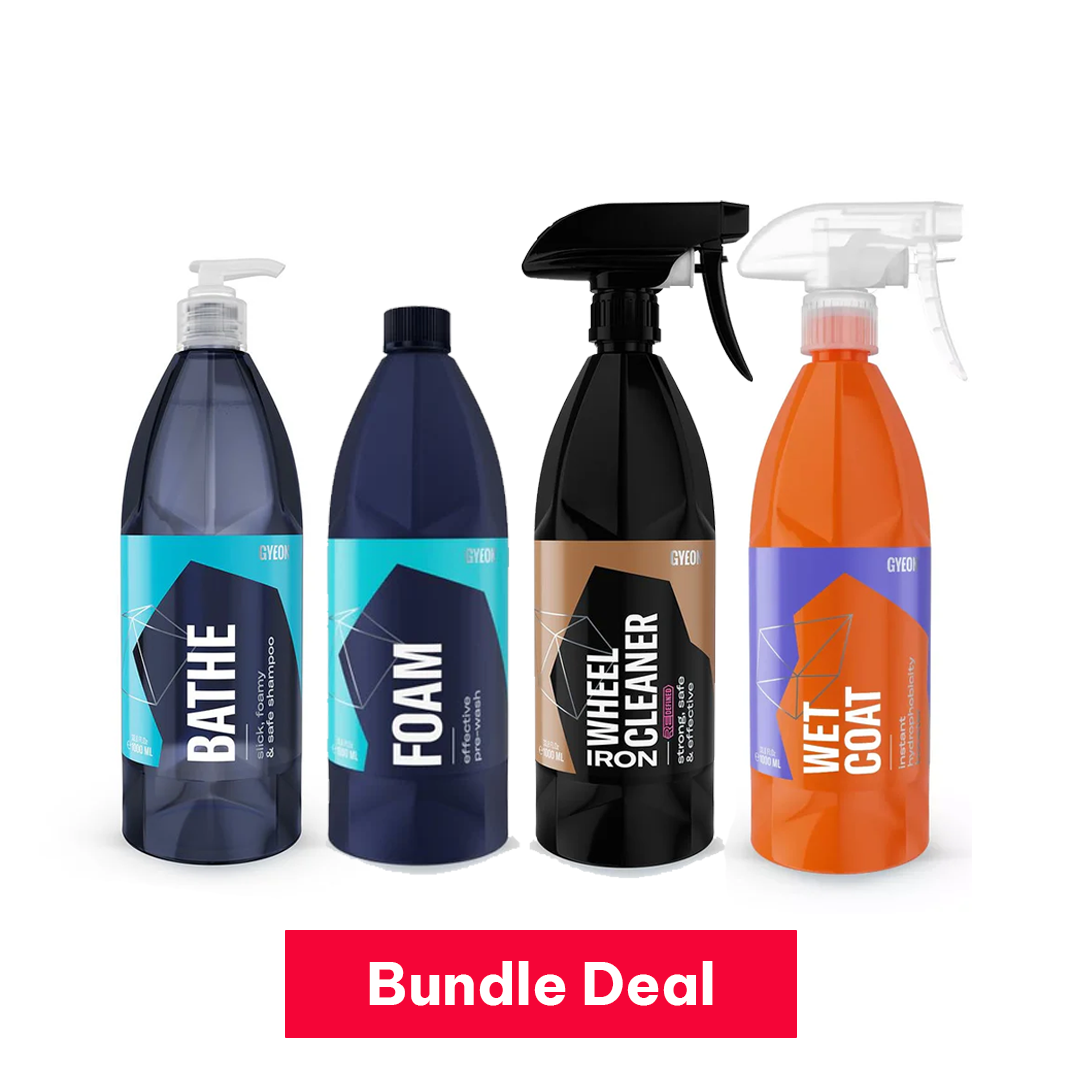 Gyeon Essentials Bundle | Bathe Foam Iron Wheel Cleaner Wet Coat