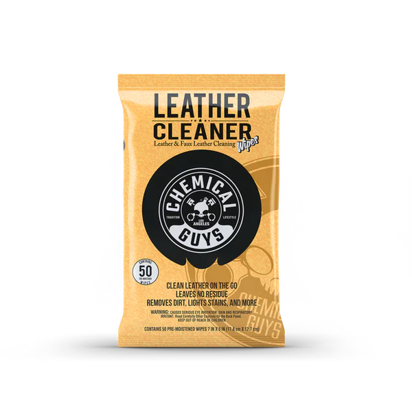 Chemical Guys Leather Cleaner Wipes can be used to clean leather and faux leather whilst leaving no residue or dressing behind. 