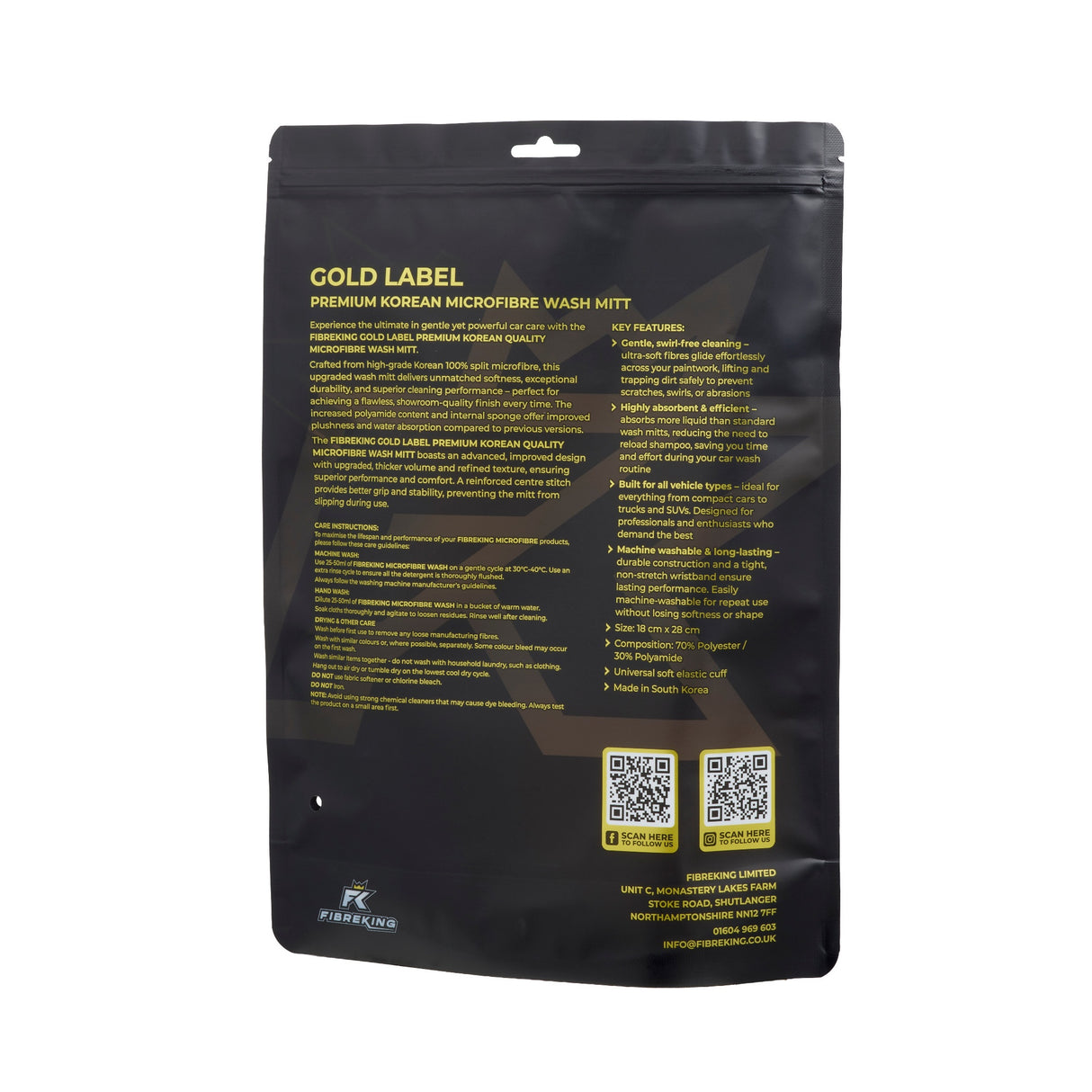 Fibreking Gold Label Korean Microfibre Wash Mitt - Black