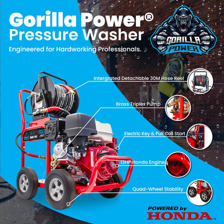 Kiam GORILLA POWER® 3600PSI Petrol Pressure Washer Honda GX390 Engine