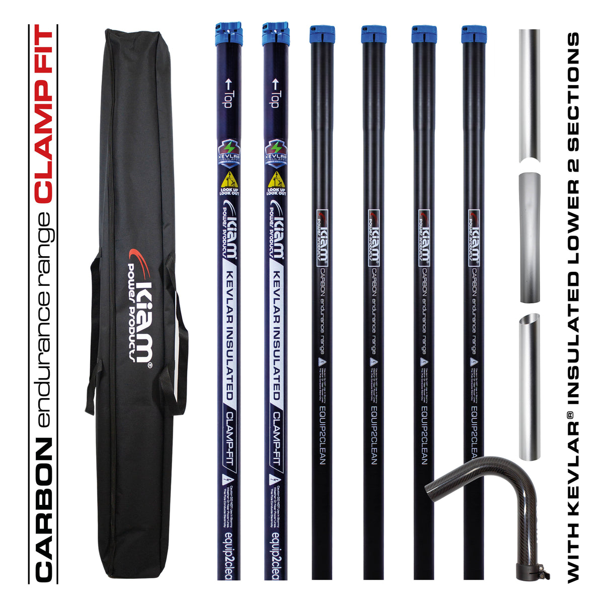 Clamped Carbon Fibre Gutter Vacuum Pole Kits (51mm Diameter) 20ft-40ft