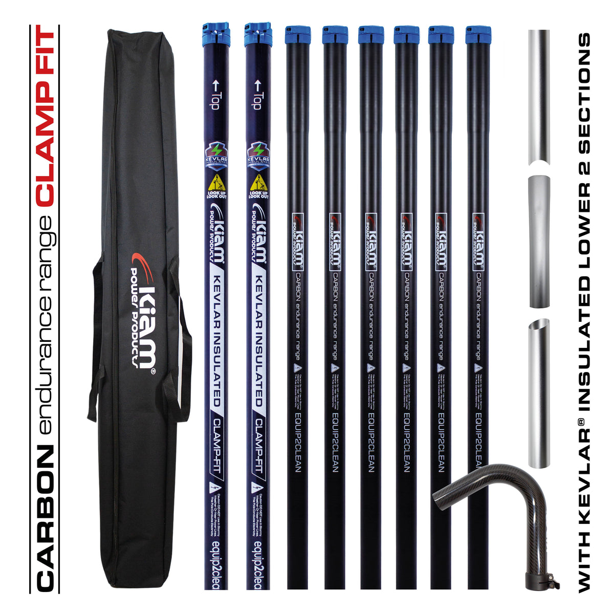 Clamped Carbon Fibre Gutter Vacuum Pole Kits (51mm Diameter) 20ft-40ft