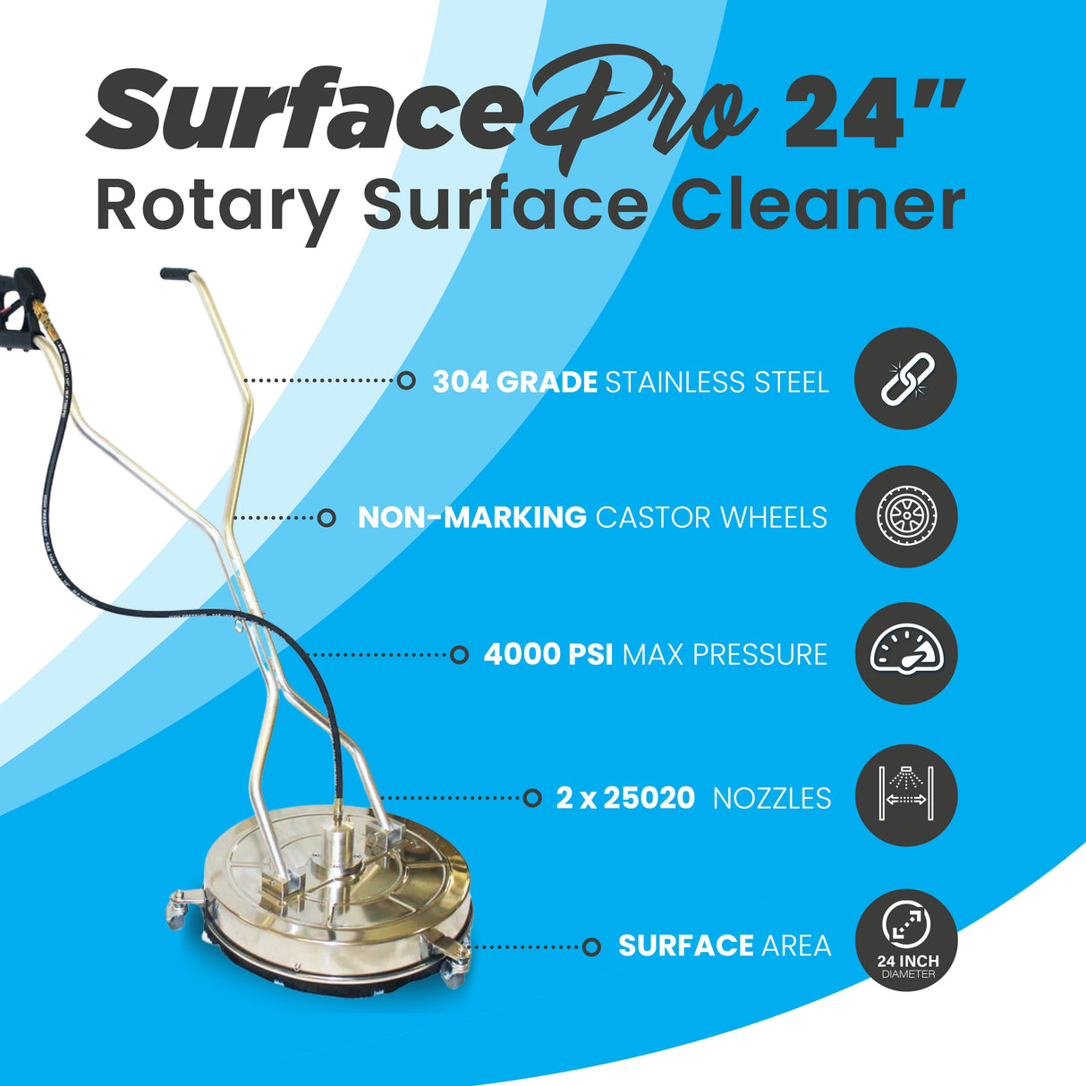 Kiam SurfacePro 24 Rotary Floor Steel Flat Surface Cleaner 24"
