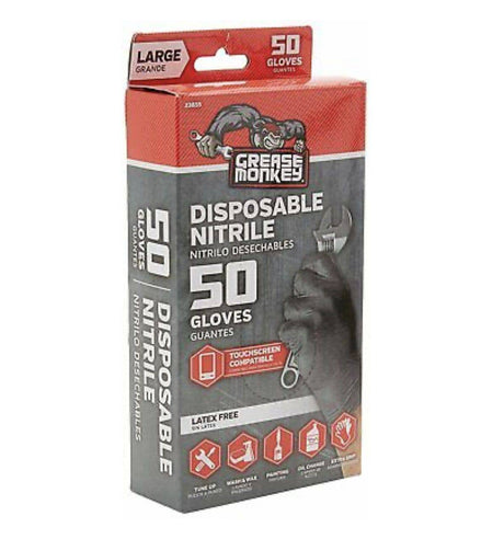 Grease Monkey Disposable Black Nitrile Gloves (Large & XL) - Just Car Care 