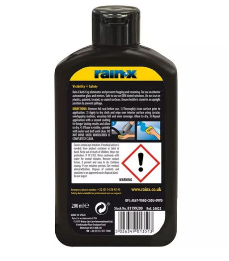 Rain-X Anti Fog Treatment 200ml | Windscreen, Glass & Mirrors